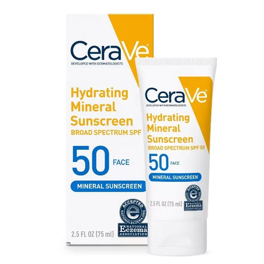 CeraVe Hydrating Mineral Sunscreen SPF 50 for Face – 2.5 fl oz